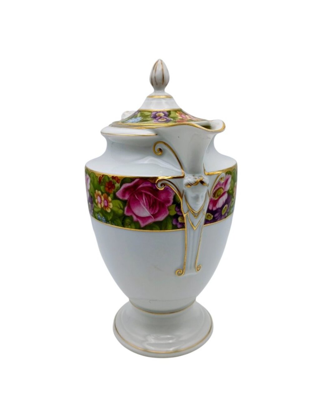 Antique Coffee Pot Rosenthal Selb Bavaria Empire Hand Painted Floral Figural